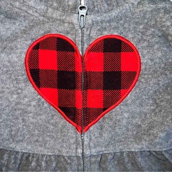ADORABLE infant zip hooded sweatshirt featuring a red plaid heart ❤️ like new! - Picture 2 of 5